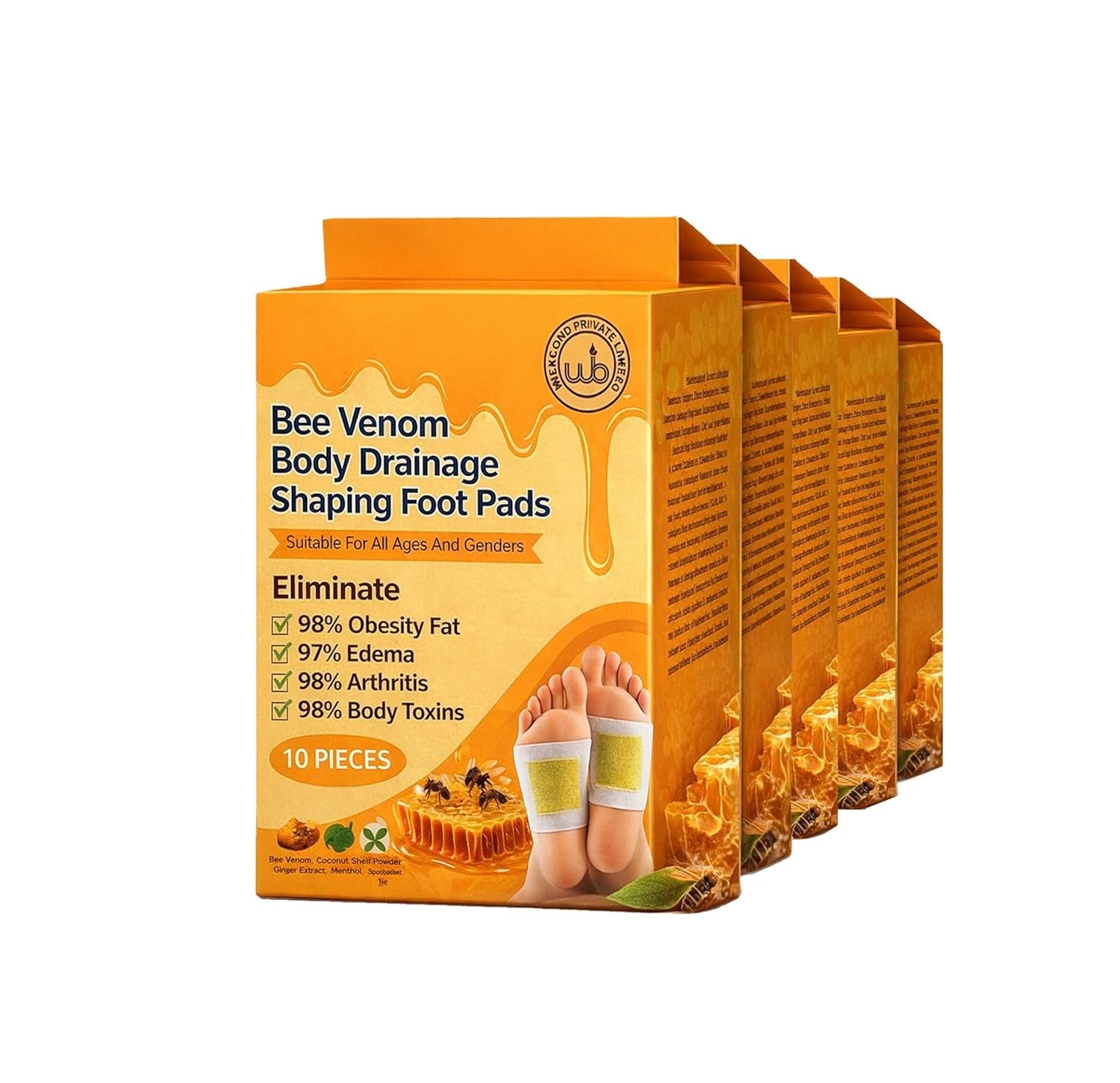 Bee Venom Body Drainage Shaping Foot Pads | Natural Lymphatic Detox & Slimming Patches (Pack of 2)